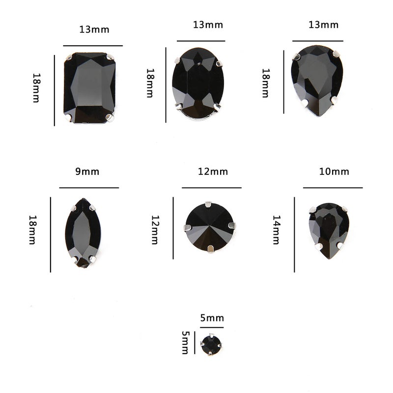 Choupee Sew On Rhinestone, Choupee 130PCS Black Sew On Glass Gems Metal Back Prong Setting Sewing Claw Rhinestone Mix Shapes Sew On Stone for Jewelry, Clothes, Costume, Shoes, Belt, Dress, Garments and Crafts - Image 4